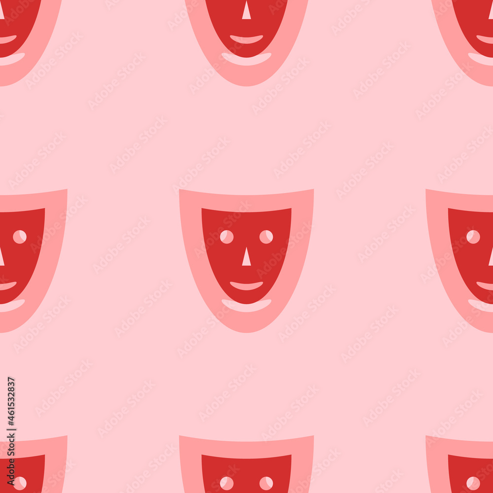 Poster seamless pattern of large isolated red theatrical masks. the elements are evenly spaced. vector illu