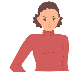 Angry emotions on the face of a young girl. Vector illustration of a business lady or student isolated on a white background