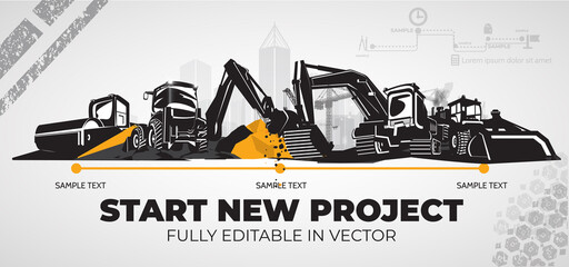 Excavator and backhoes tractor, construction machinery - obrazy, fototapety, plakaty
