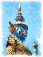 Bangkok Grand Palace watercolor style illustration impressionist painting.