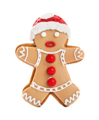 Gingerbread man isolated on white. Delicious Christmas cookie
