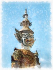 Fototapeta na wymiar Bangkok Grand Palace watercolor style illustration impressionist painting.