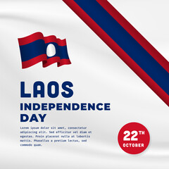 Fototapeta na wymiar Square Banner illustration of Laos independence day celebration. Waving flag and hands clenched. Vector illustration.