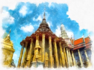 Bangkok Grand Palace watercolor style illustration impressionist painting.