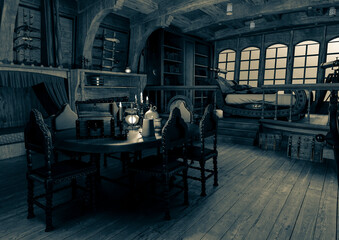 dinner table on the pirate cabin