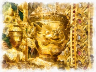 Bangkok Grand Palace watercolor style illustration impressionist painting.