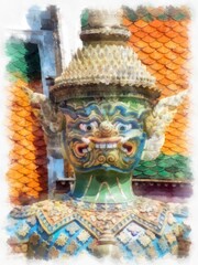 Obraz premium Bangkok Grand Palace watercolor style illustration impressionist painting.