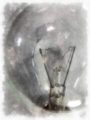 incandescent light bulb watercolor style illustration impressionist painting.