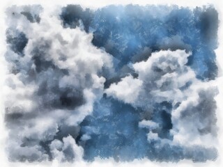 sky and clouds watercolor style illustration impressionist painting.