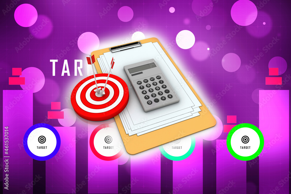 Poster 3d rendering calculator in document with target