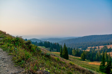 Sky with forest fire smoke in Yellowstone.