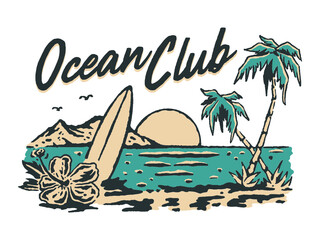Fototapeta na wymiar Ocean club beach illustration