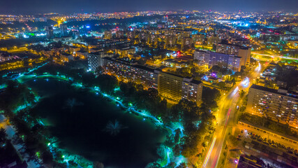 city at night - Bydgoszcz, Bartodzieje, view from the drone