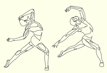 Modern ballet dancer Line art Vector.  One line man dancer ballet move. Creative concept of dances. A modern street dance, dancer, young, street, urban, break, hip-hop, dancing.
