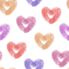 Hearts are drawn with colored crayons. Perfect for design for Valentine's day, wedding, anniversary. Postcard, textiles, paper, wallpaper.