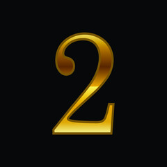 Naklejka premium Dark gold number 2. Vector font isolated on black background.