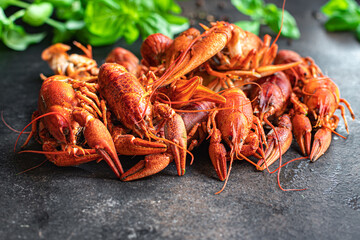 crayfish red fresh boiled seafood crustaceans meal snack on the table copy space food background rustic 