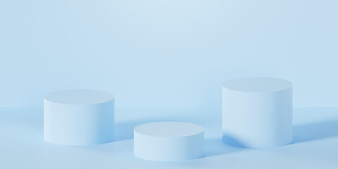 3D minimal podium render. Abstract pastel light blue scene or pedestal for product presentation.
