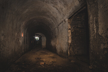 Fototapeta na wymiar An old abandoned air raid shelter a sandstone cellar and bunker