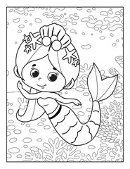 Mermaid Coloring Book Pages for Kids. Coloring book for children. Mermaids.