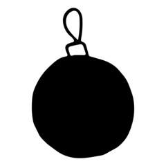 Doodle black christmas ball. Vector illustration of christmas tree decoration. Hand drawn doodle clipart.