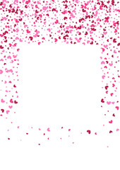 Rose Card Heart Frame. Pink Fun Background. Purple Confetti Couple. Red Bright Wallpaper. Grid Backdrop.