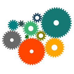 Gears and cogs gears connected to rotate, svg vector illustration