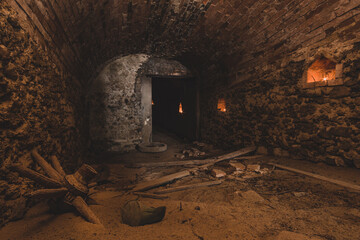 An old abandoned air raid shelter a sandstone cellar and bunker