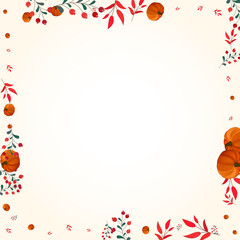 Green Vegetable Background Light Vector. Colorful September Template. Orange Leaves Cozy Border. Rowan Cute. Decoration Frame.