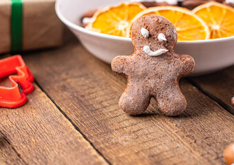 gingerbread cookie christmas new year treat sweet dessert gingerbread man ginge meal snack on the table copy space food background rustic
