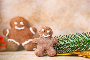 gingerbread cookie christmas new year treat sweet dessert gingerbread man ginge meal snack on the table copy space food background rustic