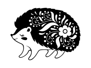 Monochrome hedgehog, animal symbol mysterious on white. Illustration of hedgehog monochrome animal, cute design forest animal vector