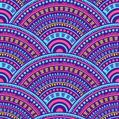 Ethnic circle shapes seamless geometric pattern.