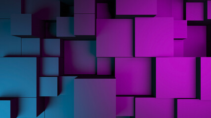 Abstract blue purple digital data background 3d render polygon. Abstract techno purple geometric technology background. 3D Rendering purple.