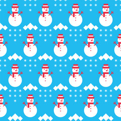 Christmas simple background with snowman simbols and snowflakes. Seamless pattern for paper, wrap, wallpaper, textile, fabric