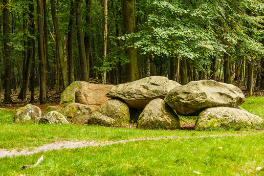 Grave monument from the Stone Age called Dolmen D7, lying in the Kniphorstbos between the towns of Anloo and Schiphorst and built from boulders brought in from Scandinavia by glaciers