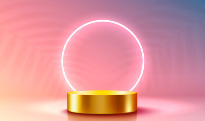 Stage podium with lighting, Stage Podium Scene with for Award, Decor element background. Vector
