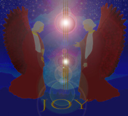 Christmas moon starry night joy greeting red blue 
 angles illustration