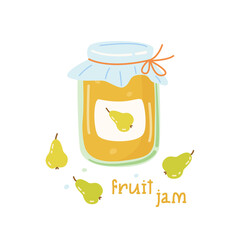 Jar of fruit jam. Pear jam. Vector illustration.