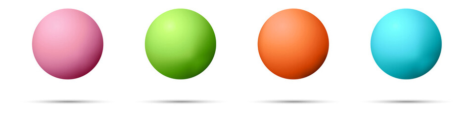 Set with glass colorful balls. Glossy realistic ball, 3D abstract vector illustration highlighted on a white background. Big metal bubble with shadow