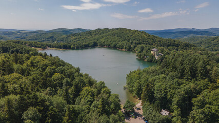 Obraz na płótnie Canvas Aerial view of Lake Pocuvadlo in the locality of Banska Stiavnica in Slovakia