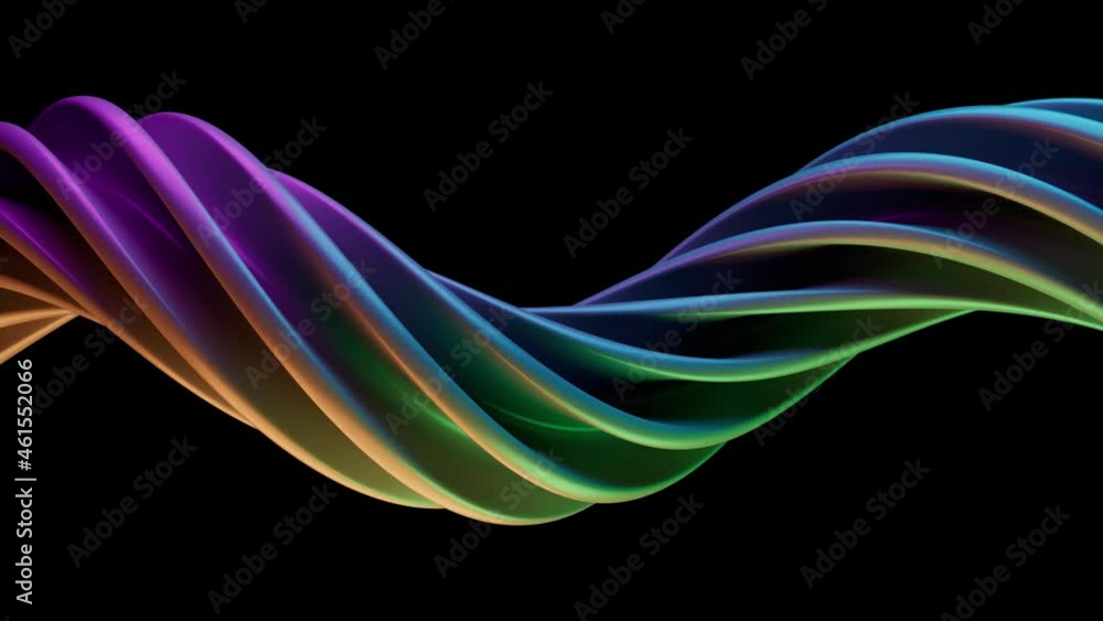 Poster modern background with twisted multicolored shape. 3d render of extruded deformed in helix. loopable