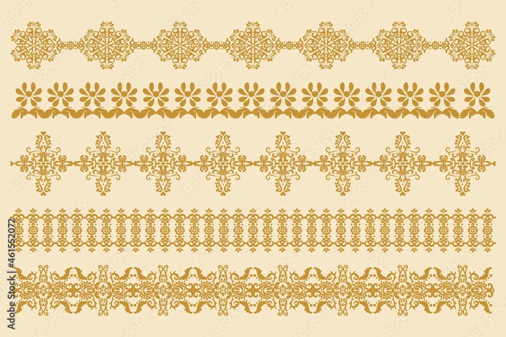 Fototapete set of horizontal ornaments in old style. damask border patterns for decoration. vector design eleme