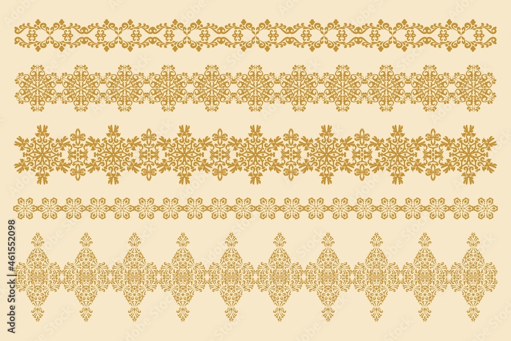 Aufkleber a collection of five horizontal decorative ornaments. set of patterned borders in antique style. vec