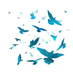 A flock of flying blue birds. Free birds. Vector illustration