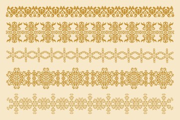Five decorative frames for decoration. Vector damask ornaments. Vector design element. Computer graphics.