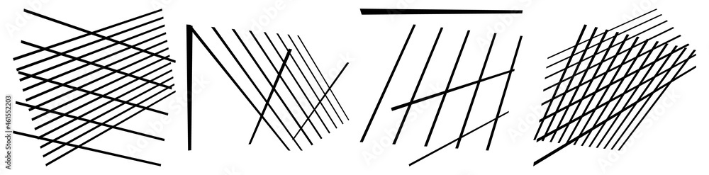 Poster Set pf 3d ,spatial grids, meshes. Interlace, interlocking, intersecting lines in perspective. Abstract grating, trellis, lattice, netting
