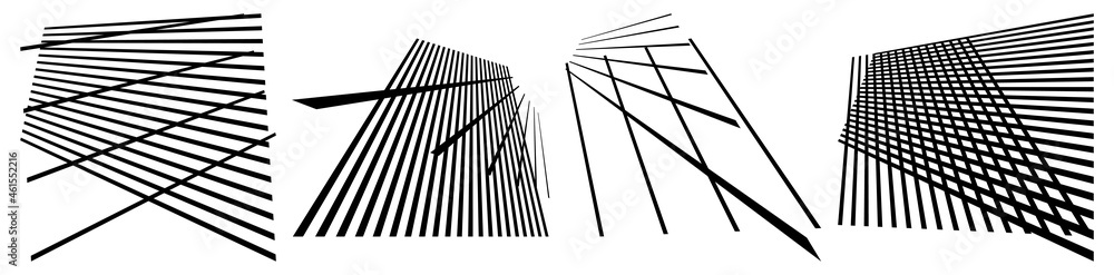 Poster Set pf 3d ,spatial grids, meshes. Interlace, interlocking, intersecting lines in perspective. Abstract grating, trellis, lattice, netting