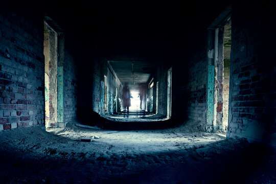 abandoned creepy corridor with ghoast in szentkiralyszabadja Hungary ghost tour