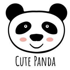 Cute Panda smiles, Doodle animal head, Cute Face Vector illustration